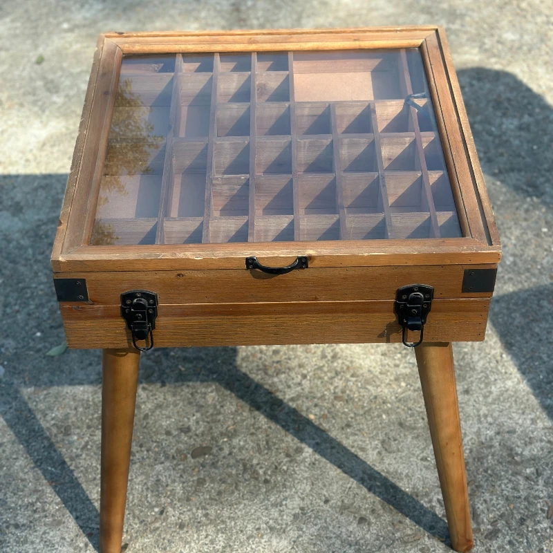 

Beautiful solid wood craftsmanship retro tea table multi-grid treasure cabinet, storage cabinet, side table