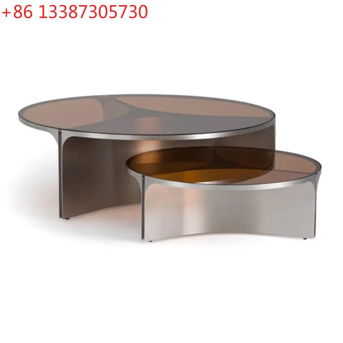 

Итальянский журнальный столик из стекла и металла в стиле «лодочная кость», круглый, для гостиной, виллы, дома