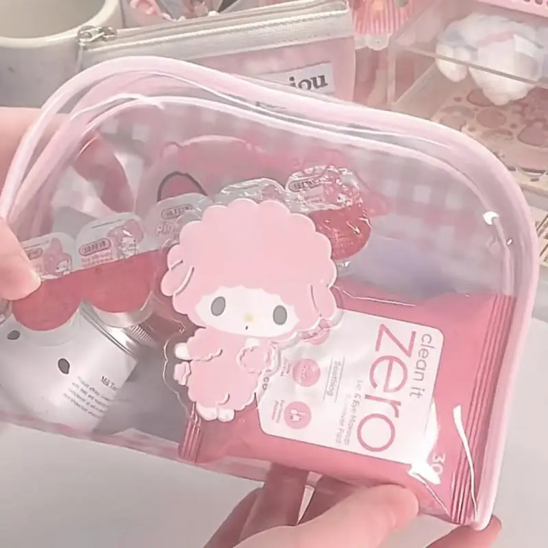 Sanrio Piano Saco De Armazenamento Em PVC, Grande Capacidade, Desenhos Animados, Kawaii, Transparente, Maquiagem, Artigos De Higiene Pessoal, Item Pequeno, Novo