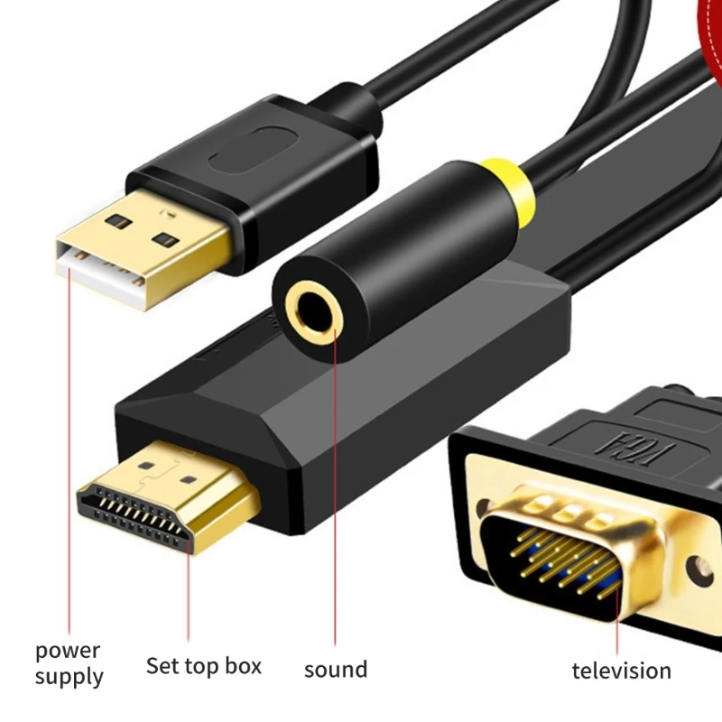 VGA to HDTV Cable 1920x1080P with Auditory Clearly Video Transmission for Laptop to Easily to Connection Video Cord