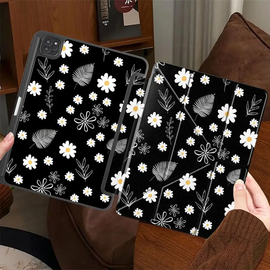Holder Cover Tablet Case For iPad Pro 11th 10th 9th 8th 7th 12.9inch Mini 6 7 Air 4 5 M3 M2 M4 11inch Pro 2025 Cartoon Daisies