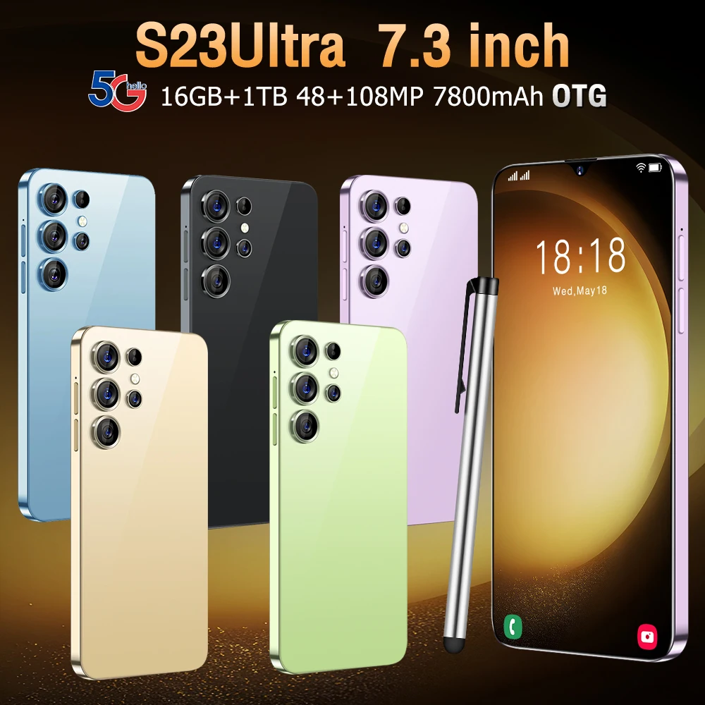 Global Version S23Ultra 5G Smartphone 7.3 Inch 16GB +1024GB Snapdragon 8 gen2,108 MP Camera 7800Mah Battery Android Phone