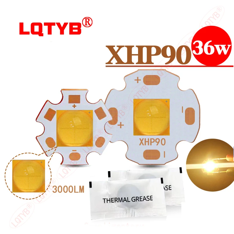 XHP90 high-power white high-brightness LED lamp ball 36w flashlight refitted welding 20mm/25mm copper substrate