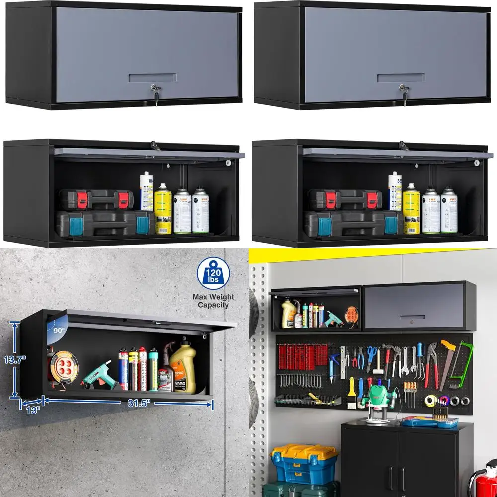 

Secure Metal Storage Cabinet with Shelves, Lockable, for Garage or Kitchen, Assembled (Black Gray, 13.7H)