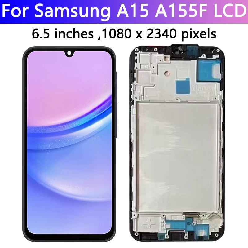 Digitizer layar sentuh LCD dengan bingkai, tampilan layar sentuh 6.5 "diuji untuk Samsung A15 A155F A155M A15 5G A156B A156E