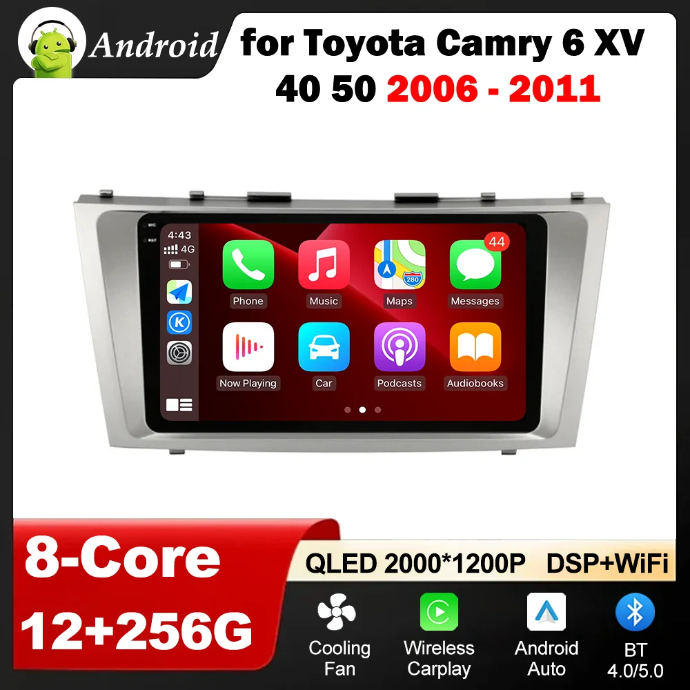 

for Toyota Camry 6 XV 40 50 2006 - 2011 Car Radio Video Mulltmedia Player GPS Android OS Carplay WiFi DSP Stereo HD Touch Screen
