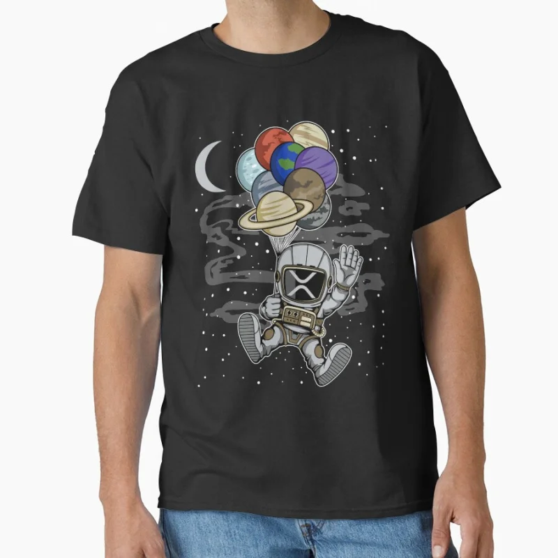 

Astronaut Waving Ripple XRP Coin To The Moon Crypto Token Blockchain Cryptocurrency Wallet Gift T shirt for man Large size Tops