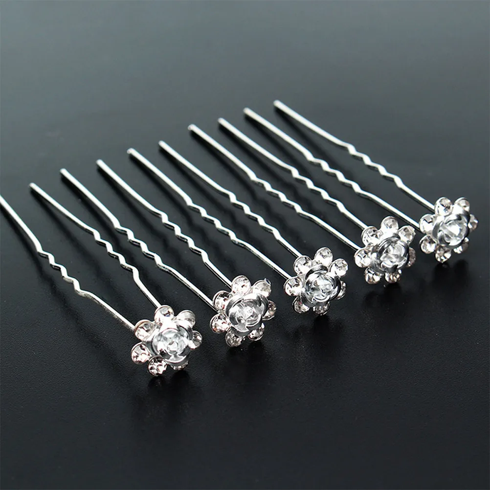 

20 шт. заколок для волос в форме цветка с кристаллами и стразами, U-образные, для свадеб, вечеринок, выпускных, аксессуары для волос