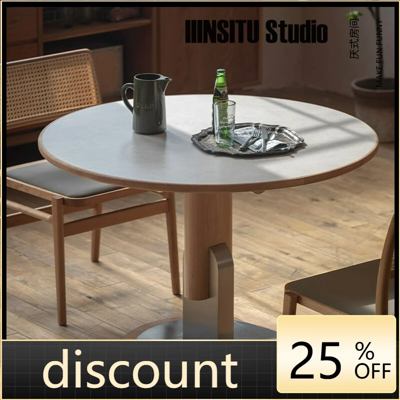 LTT solid wood rock slab round dining table household simple wabi sabi small apartment cookie table