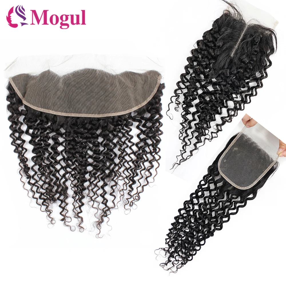 13x4 Lace Frontal 4x4 5x1 T Lace Closure Jerry Curly Hair Natural Color Brown Color 10-20 Inch Remy Human Hair MOGUL HAIR