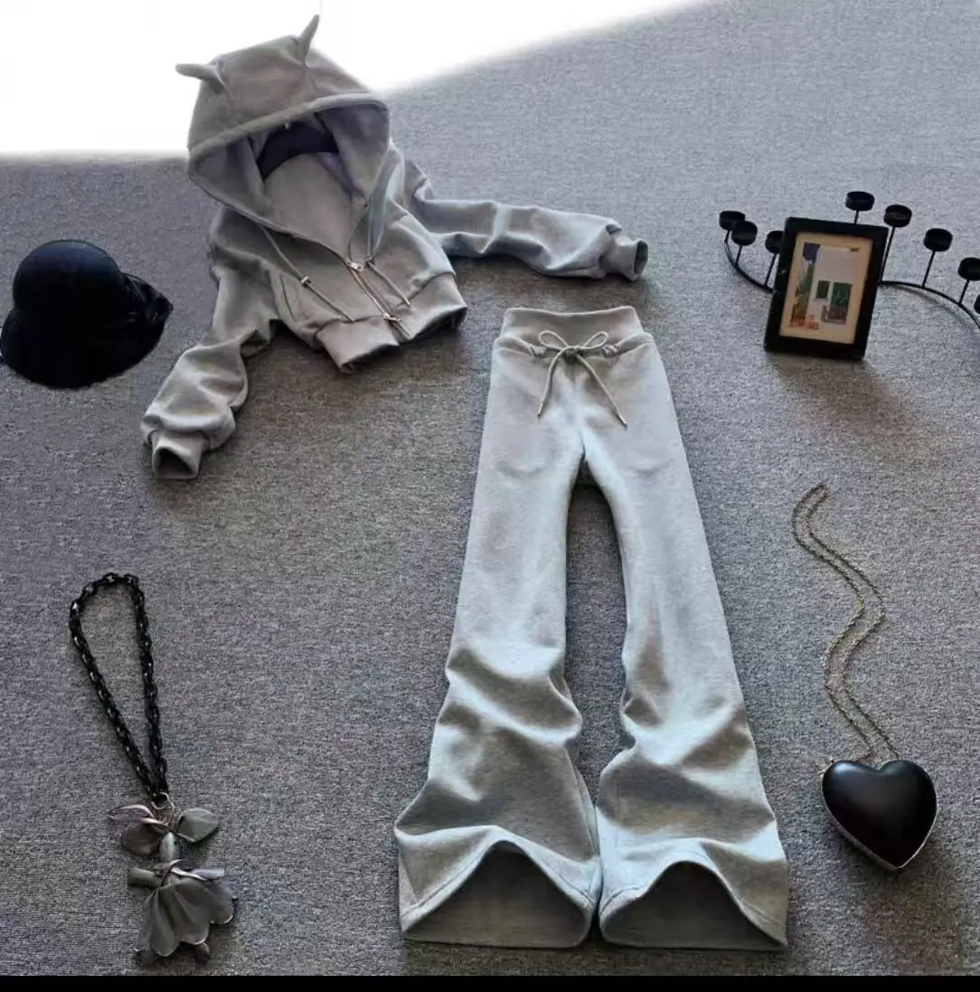 2025 الخريف الشتاء المراهقين القماش الأطفال مجموعة ضئيلة البلوز مقنعين سترة واسعة الساق بدل رجالي رياضية 4 8 10 12 14 سنة #4