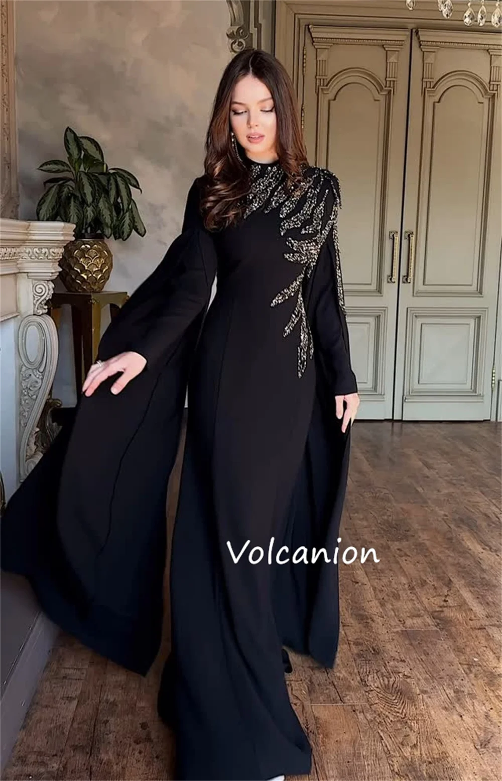 Jersey personalizado lantejoulas trompete gola alta vestidos longos sob medida ocasião elegante estilo chinês retro