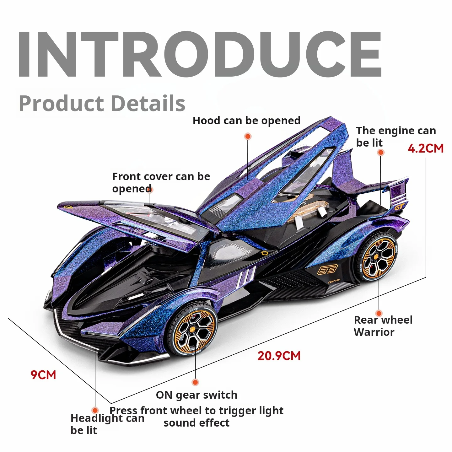 Edição limitada 1:24 simulação lamborghini v12 supercar modelo de carro de liga com som e luz brinquedo para meninos presente colecionáveis