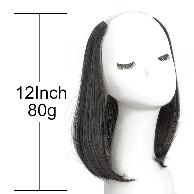 12Inch Synthetic Short Straight Hair Extension Clip in Hair Invisible V-type Black Brown Hair Pad Hairpiece for Women