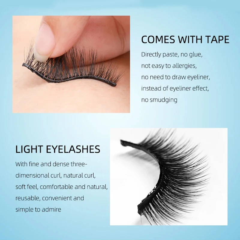 5 Pairs Of Reusable Self-Adhesive False Eyelash Belts Tweezer Waterproof Tape Eye Black Can Be Worn Naturally Without Glue