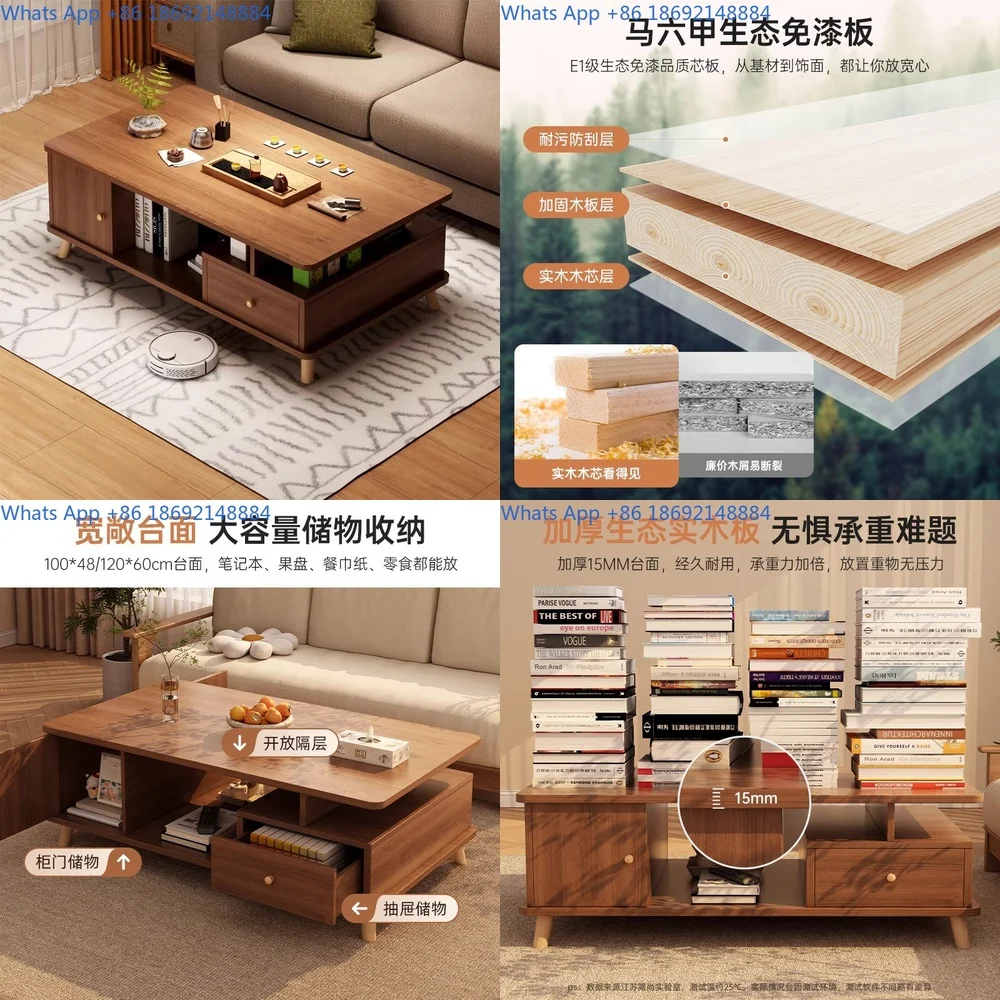 

Coffee Table for Living Room Small Apartment Simple Sofa Side Table with Solid Wood Legs Balcony Tea Table