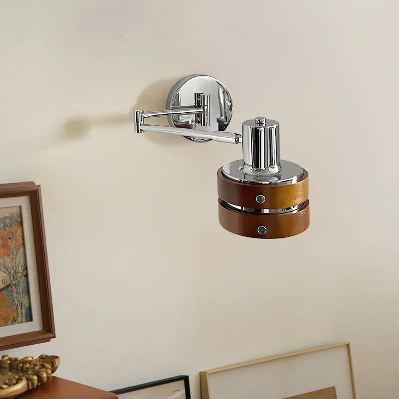 Medieval Rotatable Long Arm Rocker Wall Lamp LED Bedroom Bedside Living Room Study Homestay Hotel French Cream Style Wall Lights