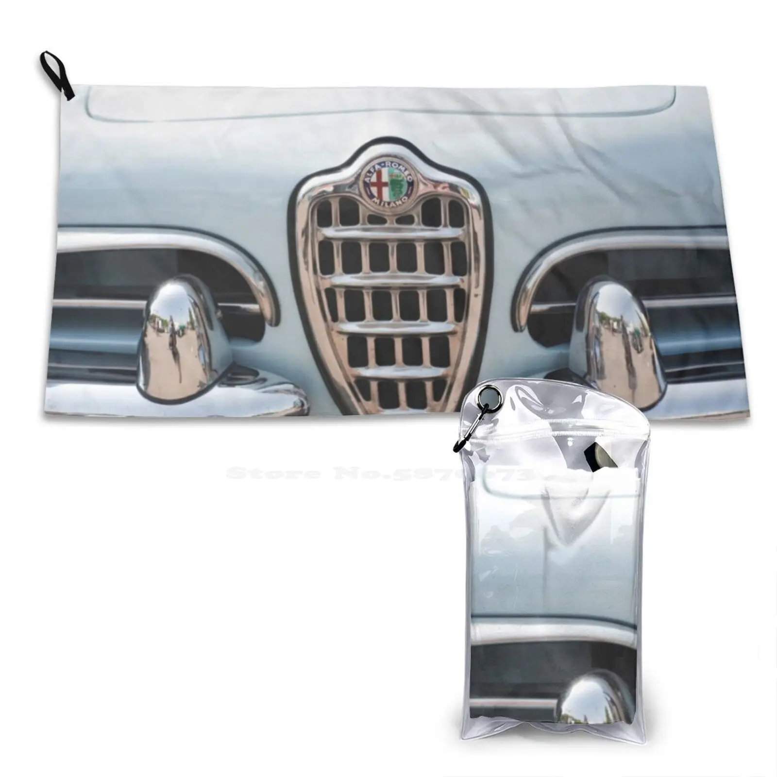 Romeo Giulia Spider Grille Pattern Soft Face Towel Home Outdoor Romeo Giulia Engine Classic Car 1950S 1960S Light Pale Blue