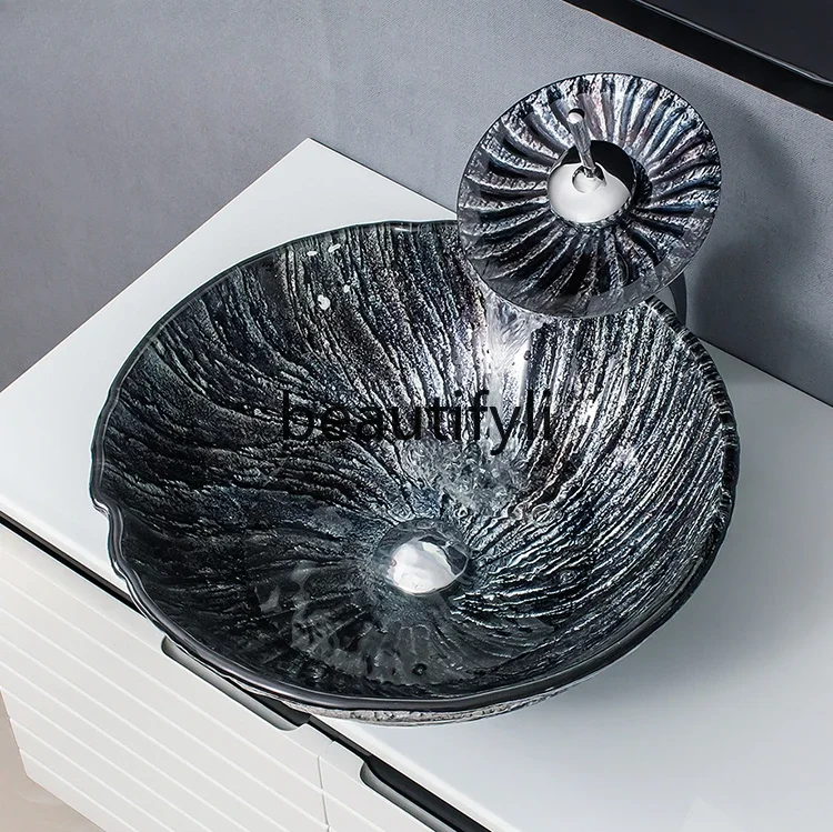 

ss Modern simple wash basin European art craft tempered glass table basin rectangular
