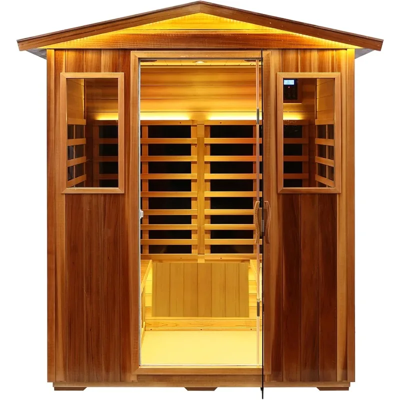 Red Cedar 4-Personen-Infrarotsauna mit extrem niedrigem EMF (0,5 mg) für den Außenbereich, Mehrpersonen-Sauna für zu Hause, 2160 W