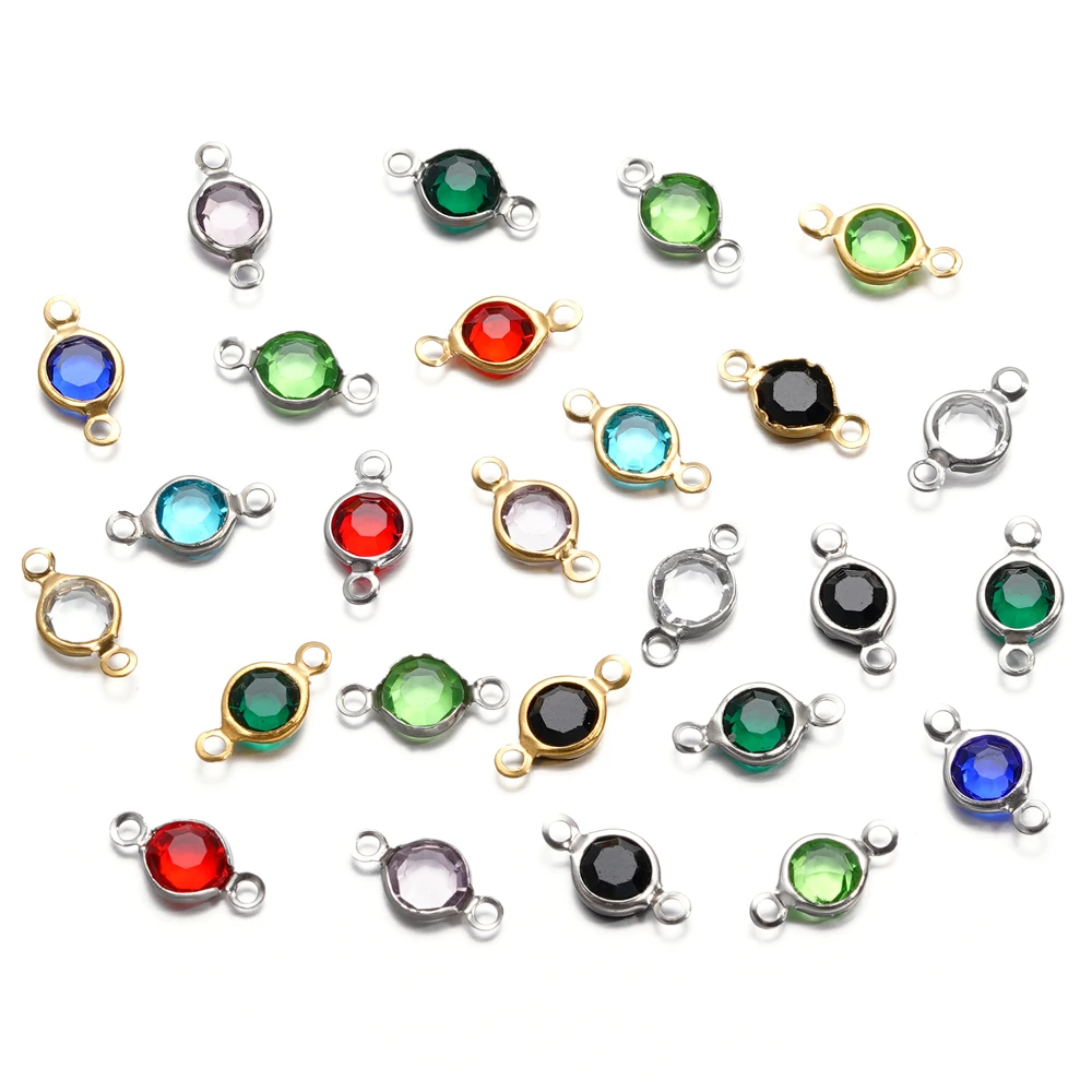 10pcs/lot Stainless Steel Crystal Round Double Ring Pendants for DIY Bracelet Necklace Beads Jewelry Making Accessories