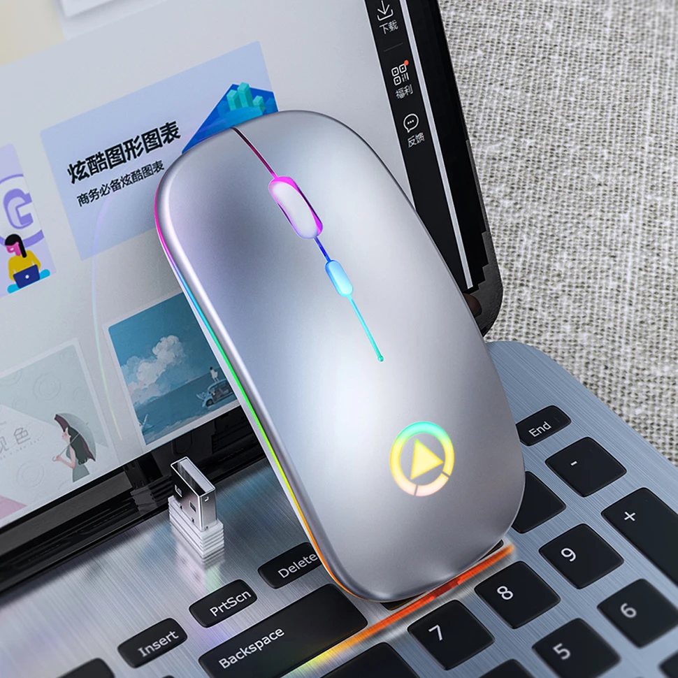 Wireless Mouse Silent 1600DPI LED Gaming Office Mice For Laptop PC Macbook 2.4G Rechargeable Backlit Mice USB Optical Ergonomic