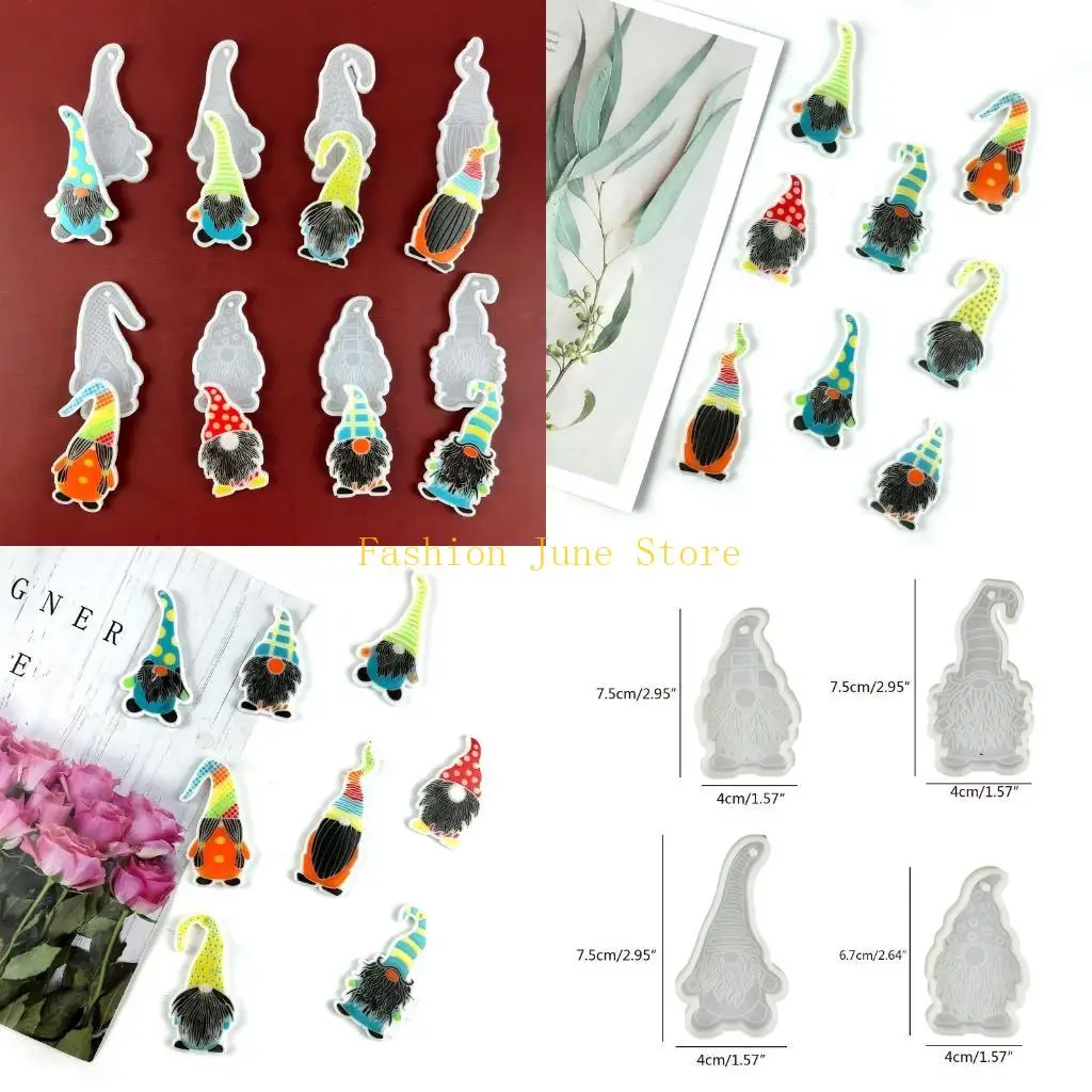N5KA 8x/Set Gnome Dwarf Pendant Silicone Mould Easter Keychain Resin Mold Jewelry Making Mold for Epoxy DIY Necklace Earrings