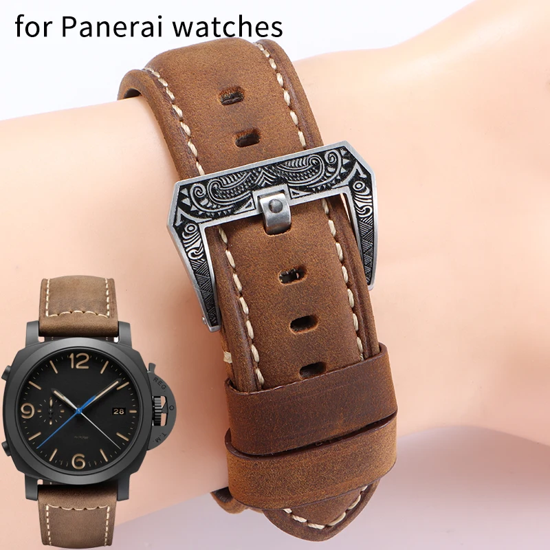 

Винтажный кожаный темно-коричневый ремешок Crazy Horse для Panerai Band для мужчин и женщин PAM111/441/312, коричневый ремешок для часов из воловьей кожи для Huawei Seiko