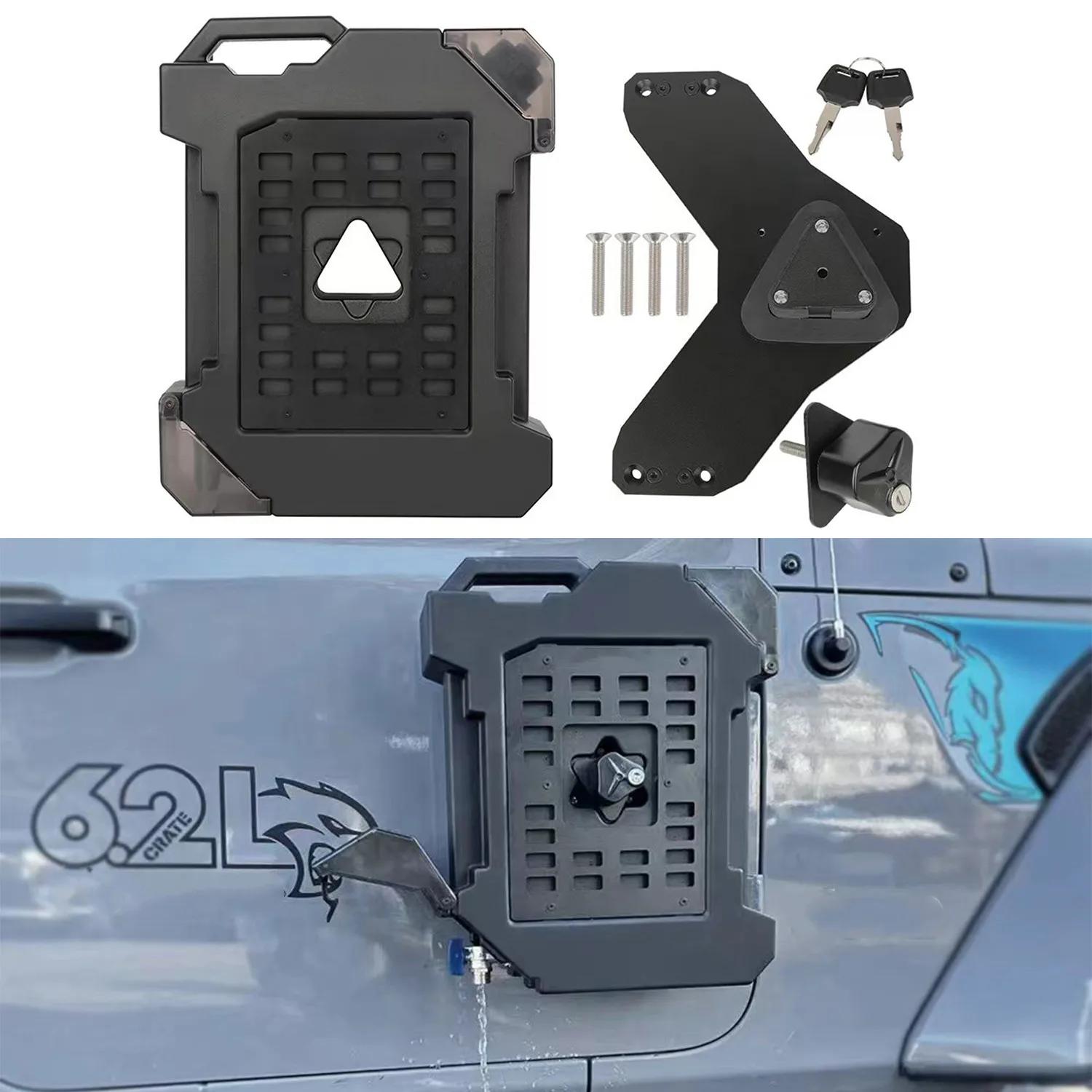 Left Door Hinge Water Storage Can, 2.5 Gallon/9L, with Bracket, Fuel Tank for Jeep Wrangler JK 07-17, JL 2018+,JT(JL1307)