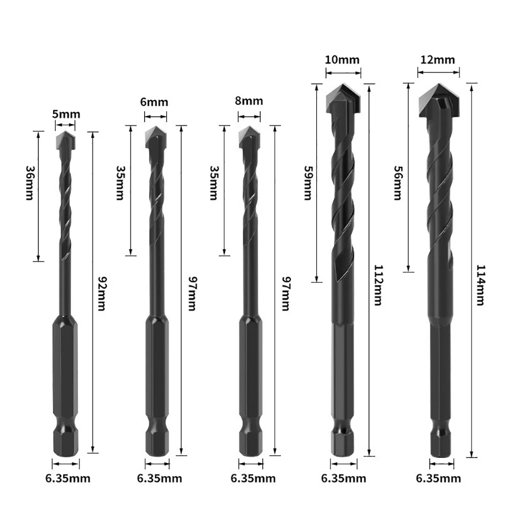 

1Pcs Masonry Drill Bit Set 5/6/8/10/12mm High Speed Steel Hex Shank Concrete Drill Bit Set Fast High Precision Punching Drill
