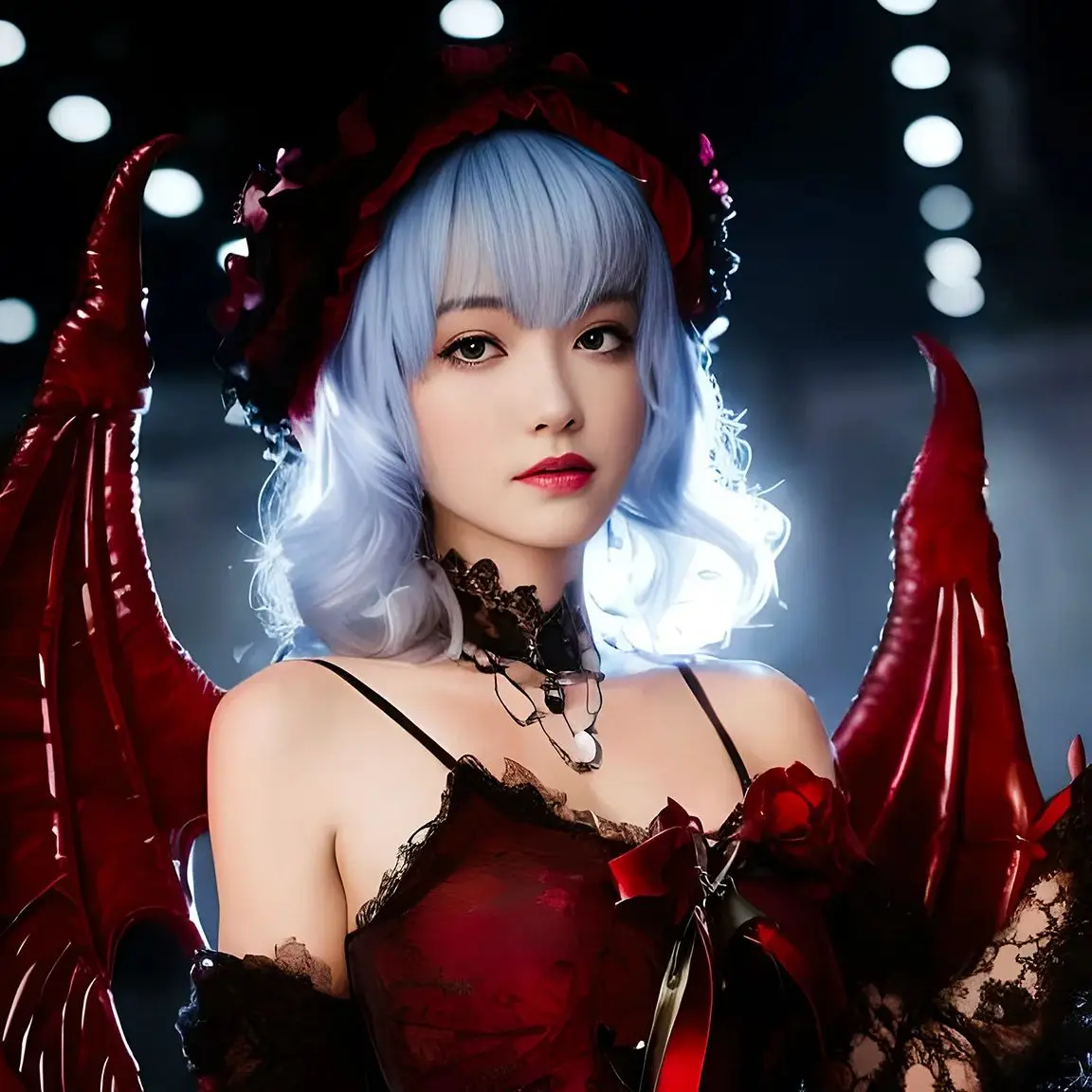 Game Touhou Project Remilia Scarlet cosplay Wig 40CM short blue hair Synthetic Wig+Wig cap Party Halloween Wig