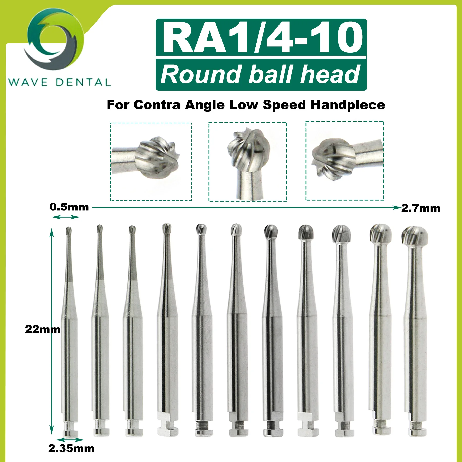 WAVE Dental Burs Tungsten Carbide Burs Dental Strawberries RA Diameter 2.35mm For Contra Angle Low Speed Handpiece 5Pcs/ Pack