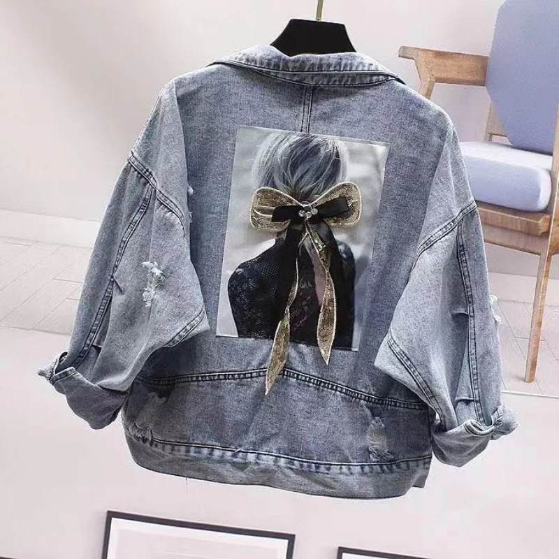 Autumn Fall Clothing Elegant Winter Denim Jacket Crop Trend Novelty Designer Jean Jackets for Women 2024 Woman Coat Spring Coats