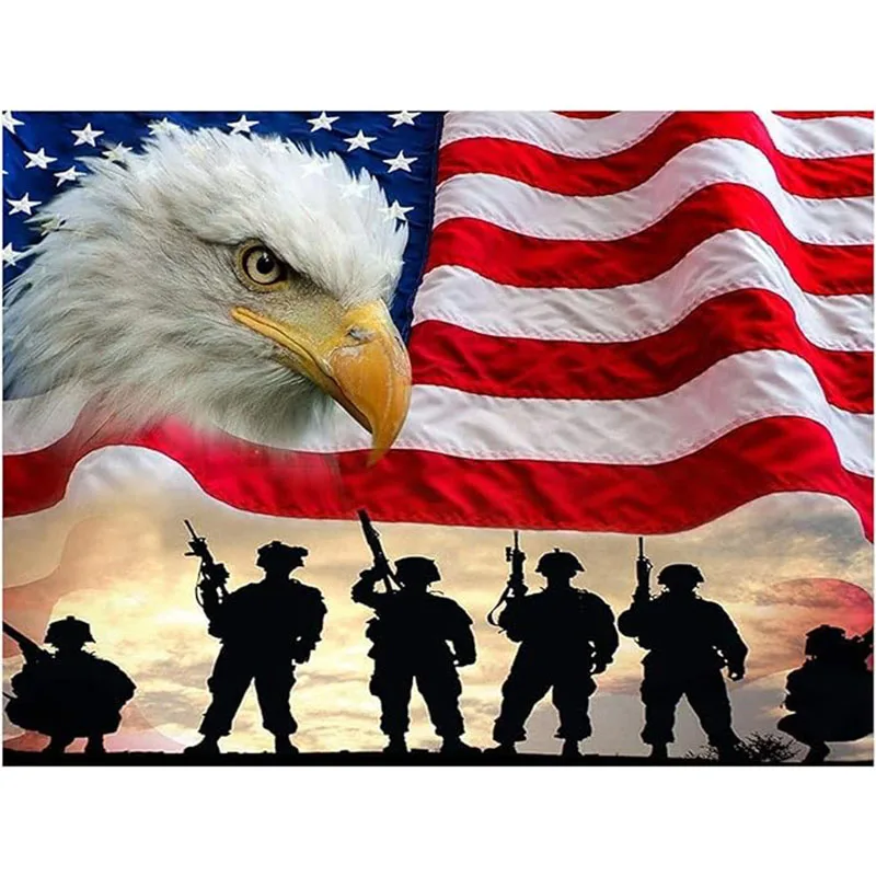 Flag Eagle Soldier Diamond Painting Set, DIY Adult Full Diamond Home Decoration Painting Set, Adult Frameless Crafts