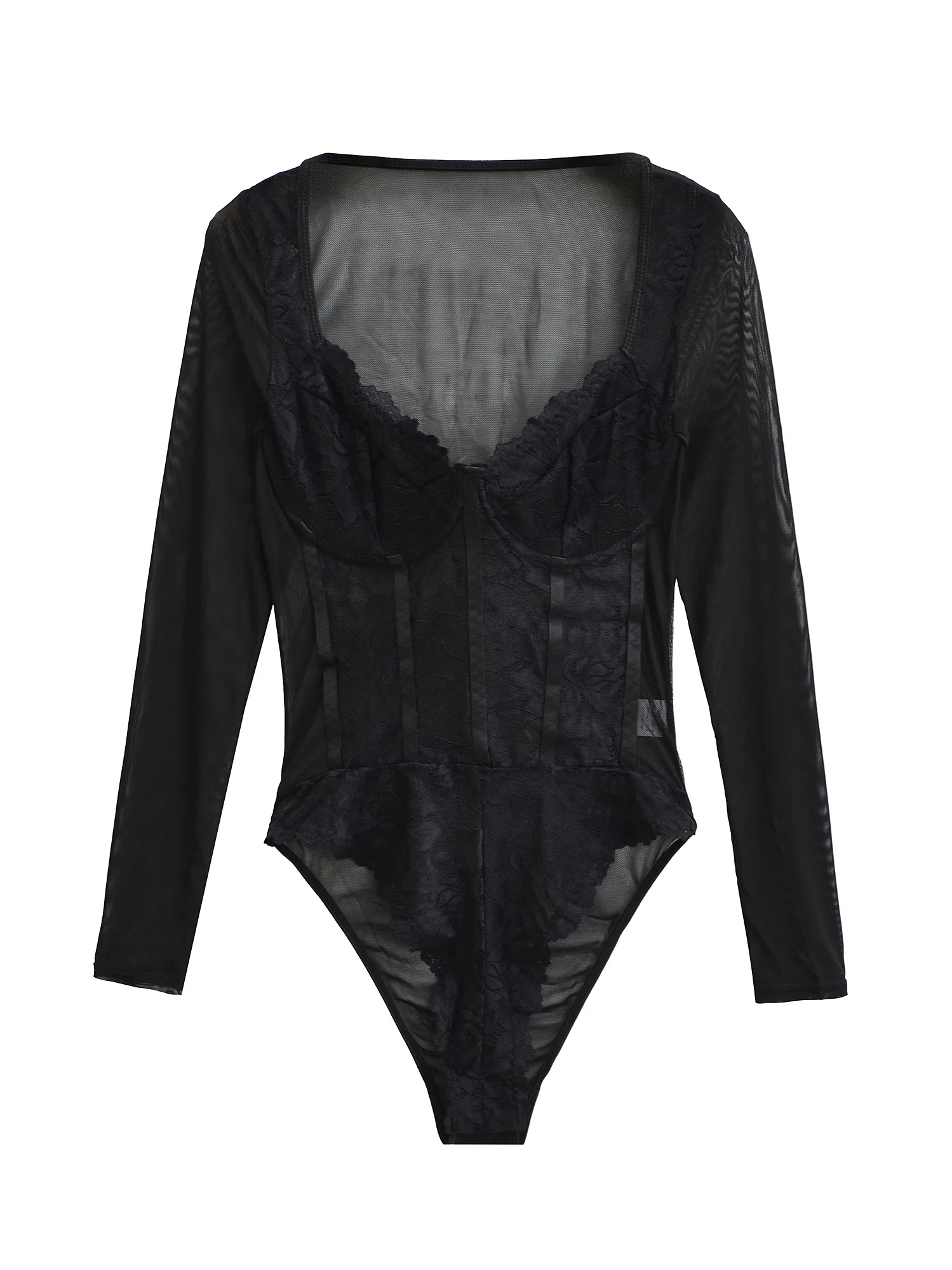 

Sexy Lace Long Sve Suit Women's Me Slimming Base Layer irt Bla Spicy Girl See tough Commute Sle Polyester