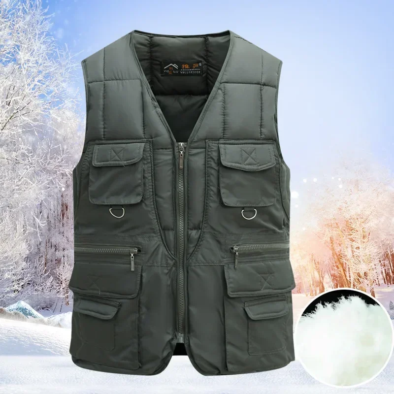 Classic Multi-Pocket Men's Padded Vest Winter Warm Sleeveless Coat Tactical Vest Jacket for Men Solid Lightweight Male Waistcoat