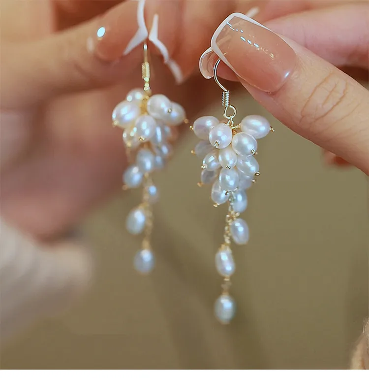 New Arrival Elegant Grape Design 100% Natural Freshwater Pearl 14K Gold Filled Female Drop Earrings Jewelry For Women Gifts image 5