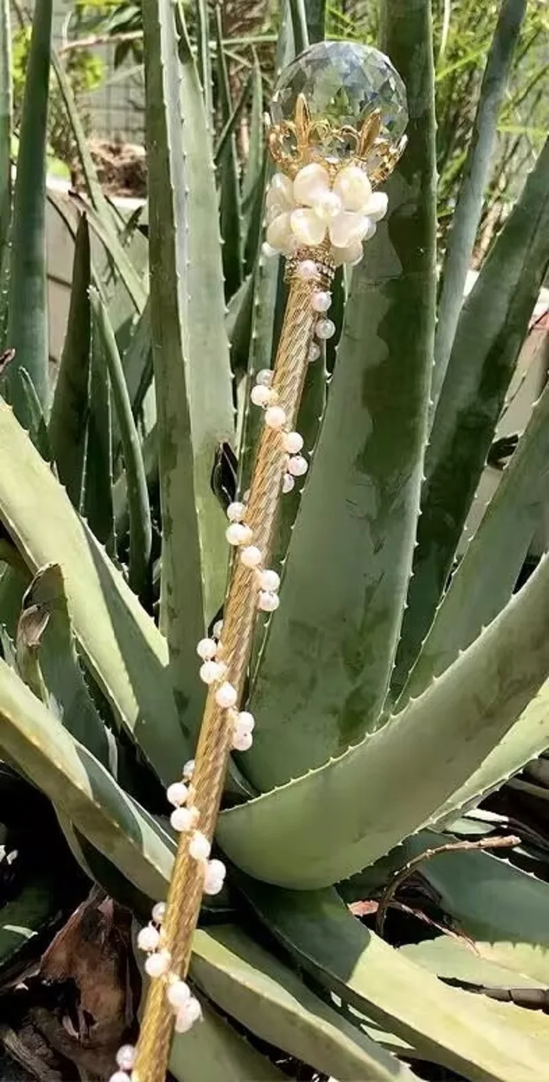Kristallkugel-Zauberstab mit Feenzepter mit Blumenperlen