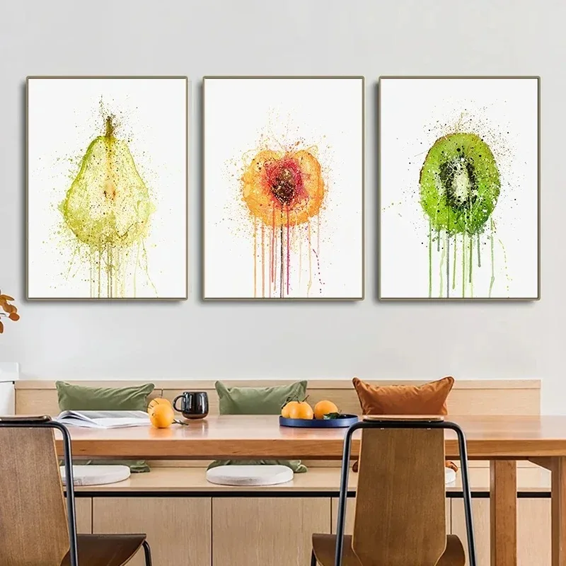Póster de fruta de acuarela, pintura en lienzo de limón, sandía, Higo, cereza, Passionfruit, Kiwi, Berry, arte de pared, imagen de cocina, decoración del hogar