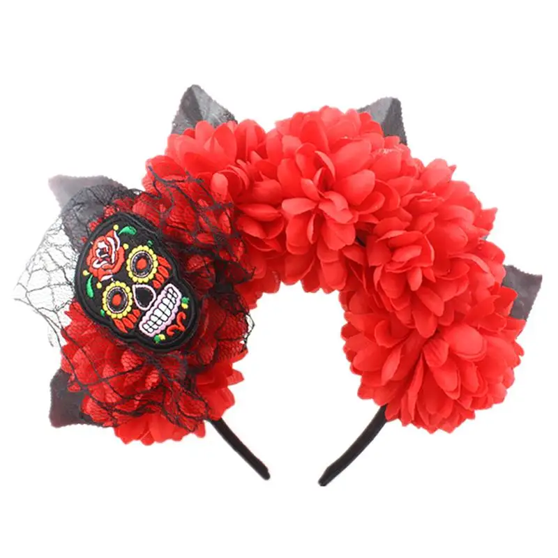 Womens Mexican Simulated Flower Crown Headband Day Of The Dead Halloween Festive Headpiece Colorful Fake Flowet Party Hair Hoop