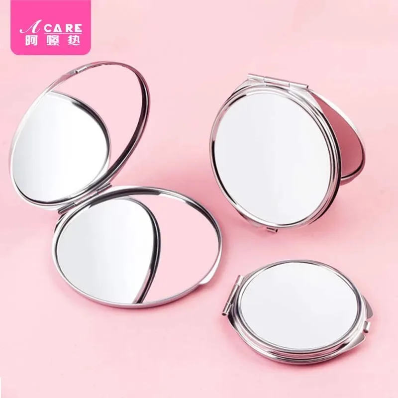 Espejo/pequeño/redondo B1-fácil de usar de acero inoxidable portátil plegable de doble cara maquillaje lindo espejo cuadrado fácil