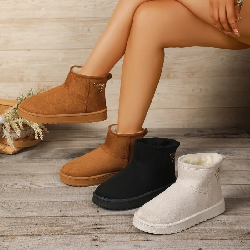 

Новые зимние модные повседневные плюшевые зимние ботинки большого размера на толстой подошве, женские удобные универсальные плюшевые утолщенные теплые хлопковые туфли
