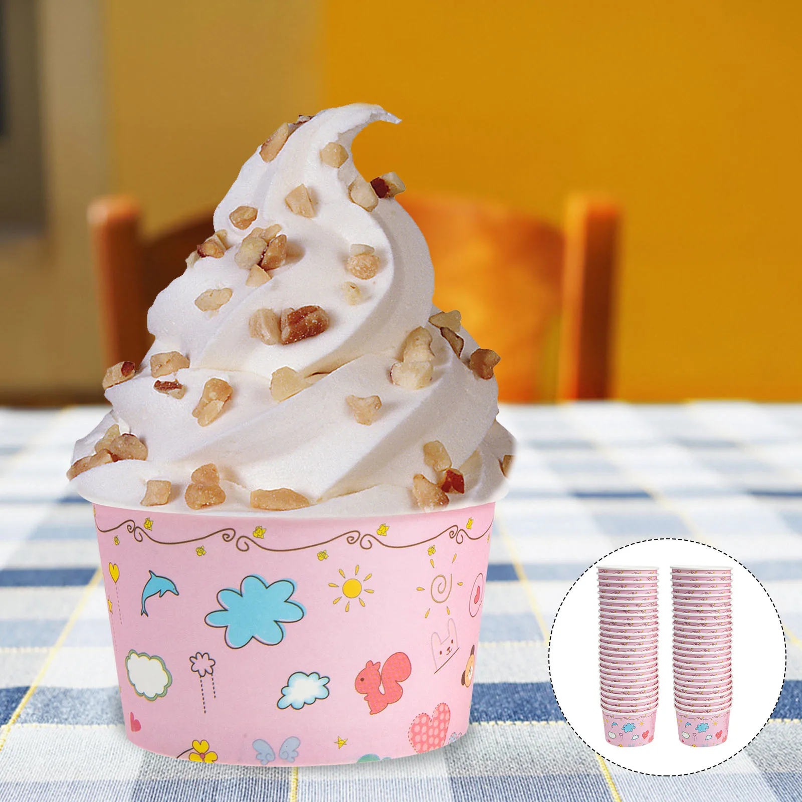 50 Uds. Taza de postre, tazón de papel para helado, contenedores de yogur desechables para el hogar, cafetería, Hotel, fiesta, tazas de helado, tazón de gelatina