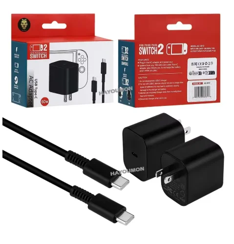 

AC Adapter For Switch 2 Fast Charger 60W Type-C Power Supply Support TV Mode Wall Charger For Switch 2 Gaming Accessories