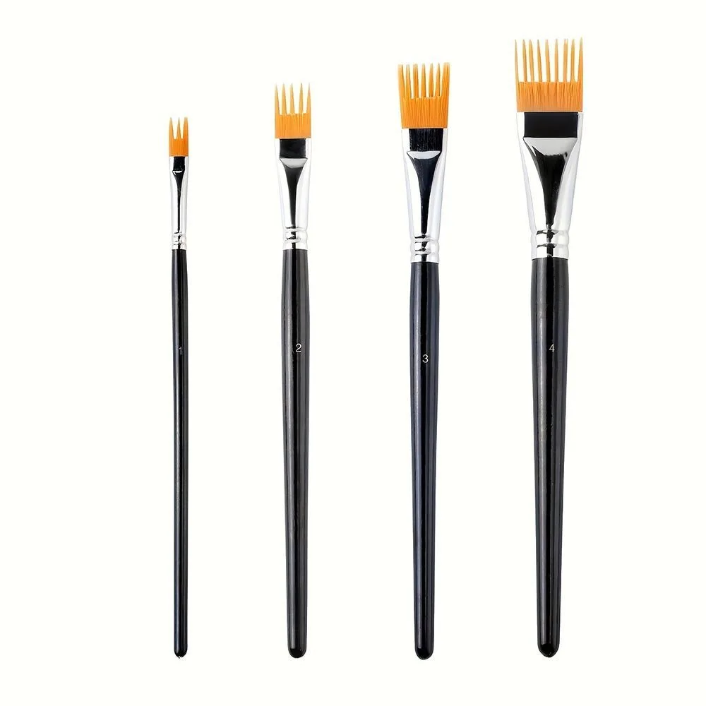 4 Pcs Alien Toothed Oil Painting Brush Set Flat Head Comb Professional Wood short Handle Nylon hair Art Paint Specialized Brush