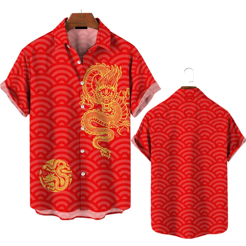 3d Printed 2024 Chinese Dragon Shirt Men Women Fashion Summer Hawaiian Shirt Fashion Top Loose Short Sleeves Blouse Clothing