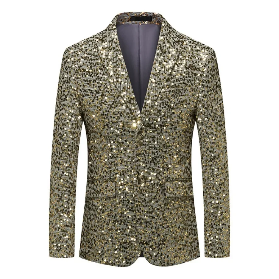 Shiny Gold Sequin Glitter Embellished Blazer Jacket Men Nightclub Prom Suit Blazer Men Costume Homme Stage Clothes for Singers