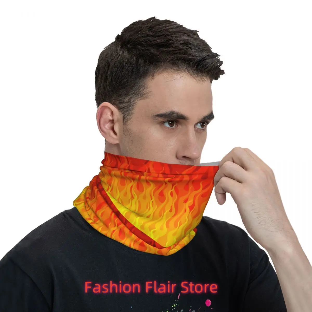 Red Orange Yellow Burning Flames And Fire Bath Mat Bandana Neck Cover Printed Wrap Scarf Multi-use Cycling Riding for Men Unisex view 5