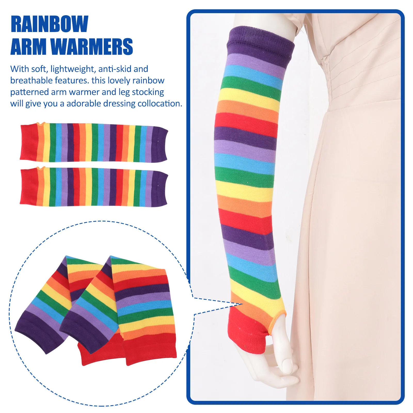 

Rainbow Arm Warmer Leg Stocking Colorful Soft Elastic Fingerless Gloves Tear Resistant Rainbow Thigh High Socks for Performance
