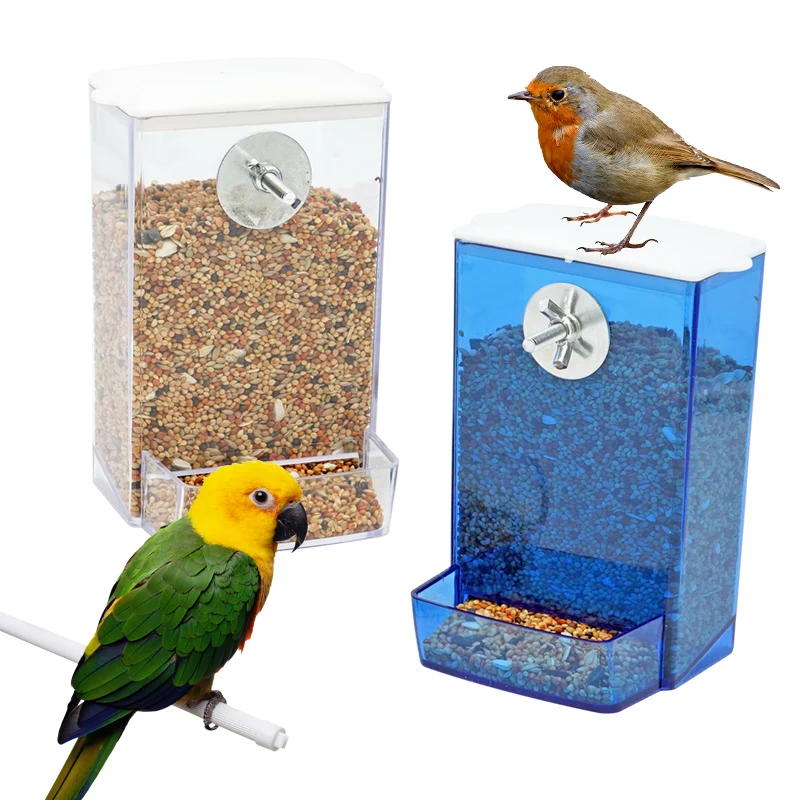 Hard Bird Food Container Screw Mount Bird Feeder Visible Anti-spill Parrot Cockatiel Birdcage Feeding Box